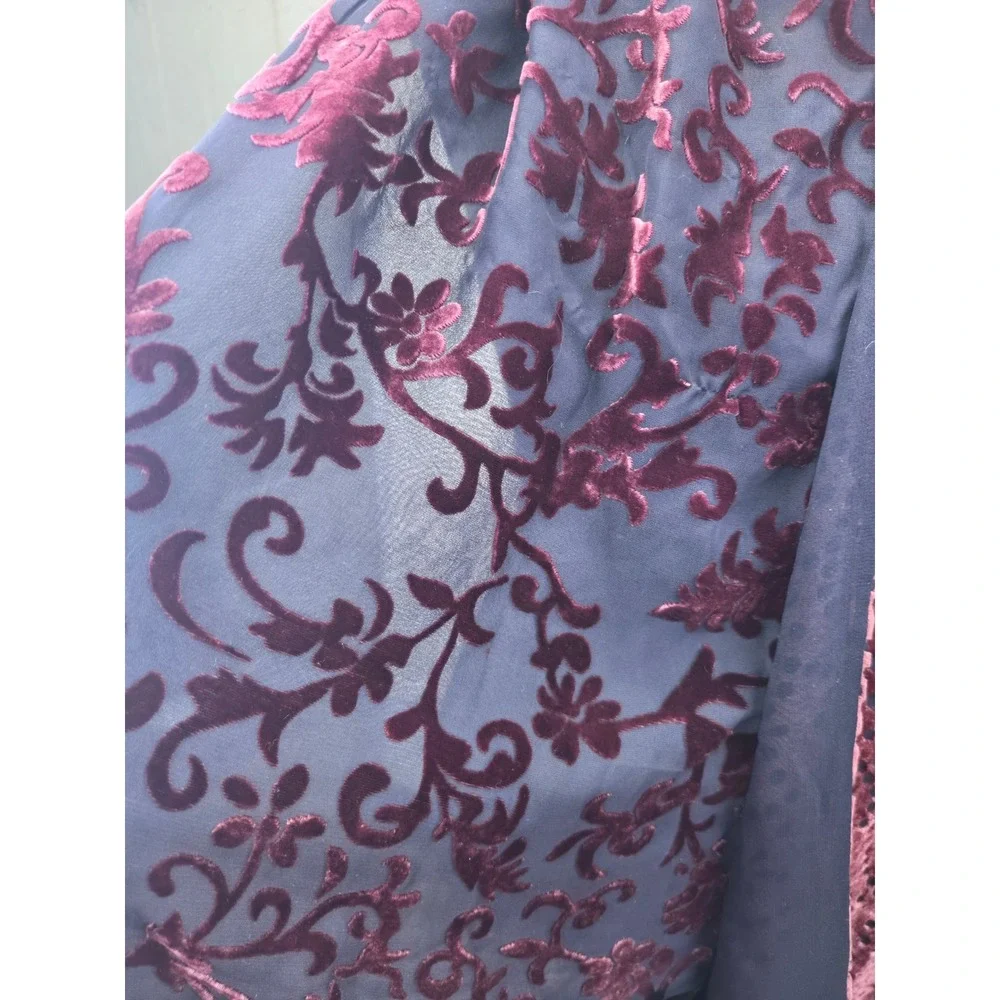 V Fraas Velvet Burnout Scarf Burgundy Black Floral Geometric Wrap Evening Shawl